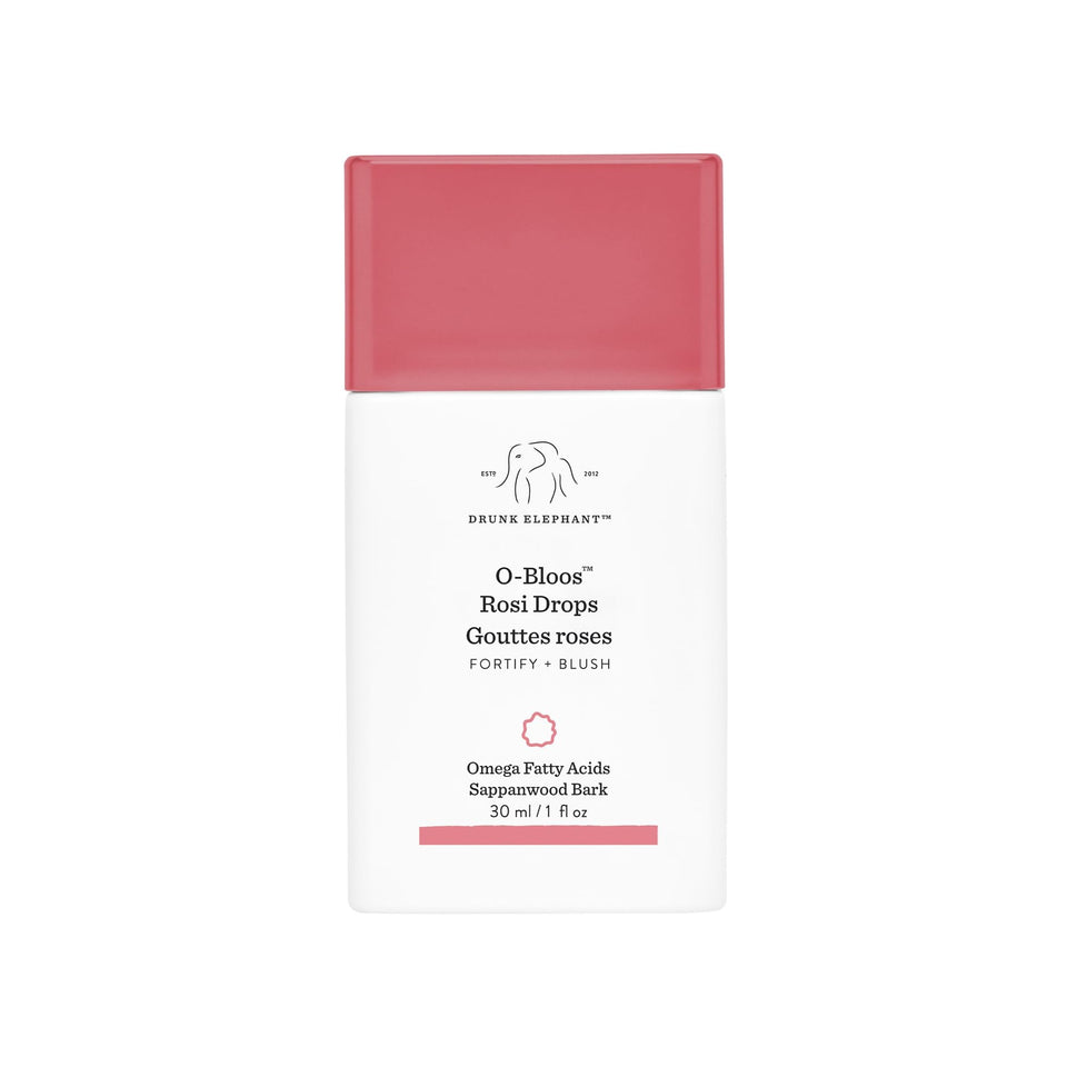 Drunk Elephant front bottle shot showing peachy-pink serum and clean packaging benefit