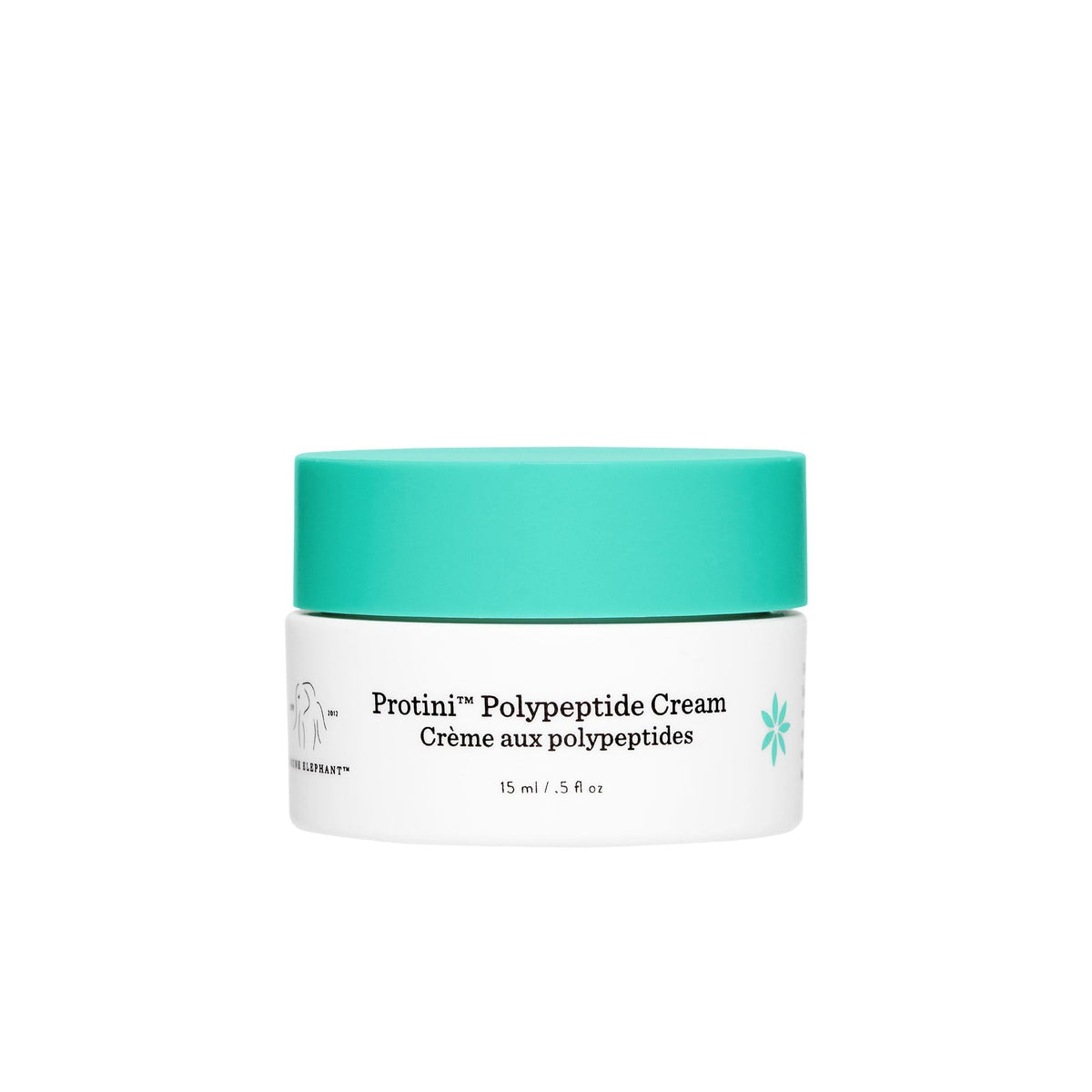 Drunk Elephant Protini front jar showing compact travel-friendly packaging and firmness benefit