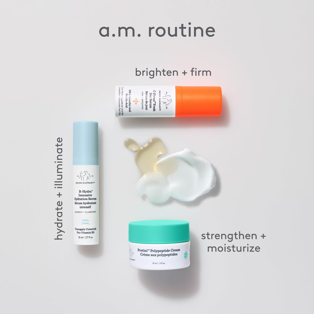 Drunk Elephant kits beside common objects for scale to confirm travel-friendly size