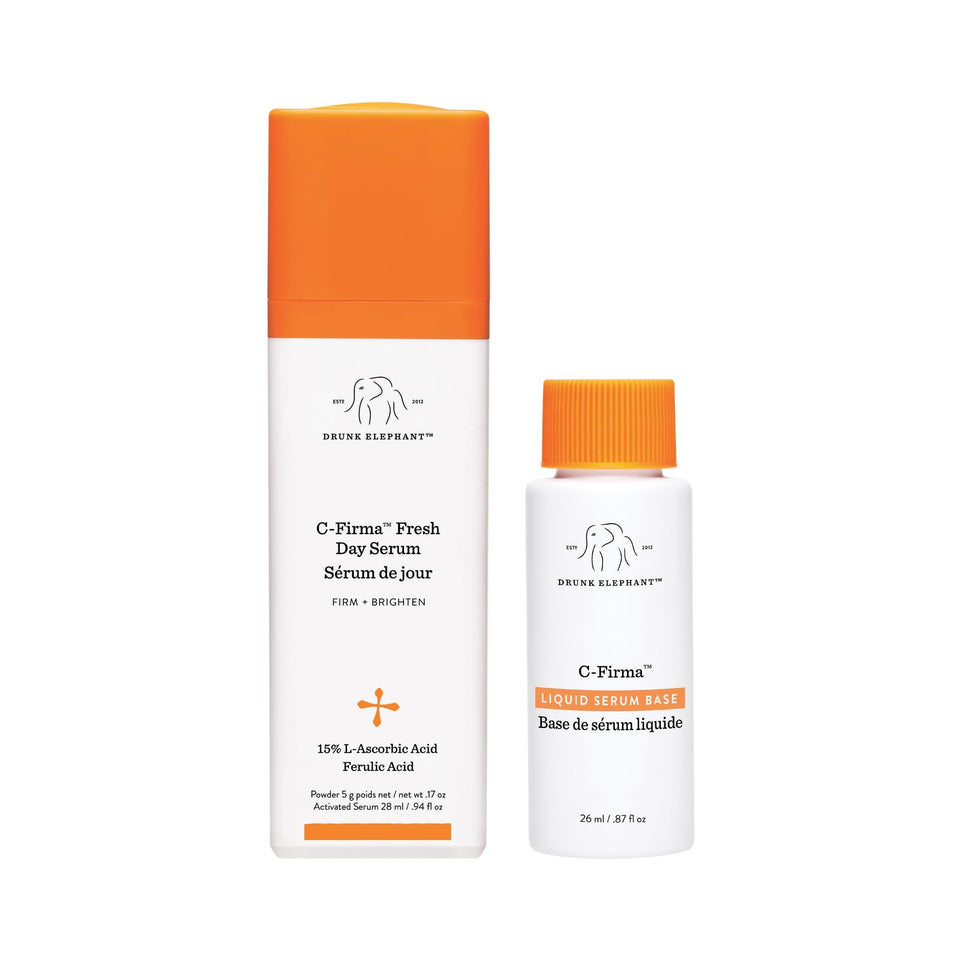 Drunk Elephant front packaging showing serum and brand benefits
