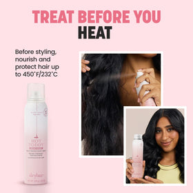 Drybar bottle at an angle with cap highlighting portability and salon-ready results