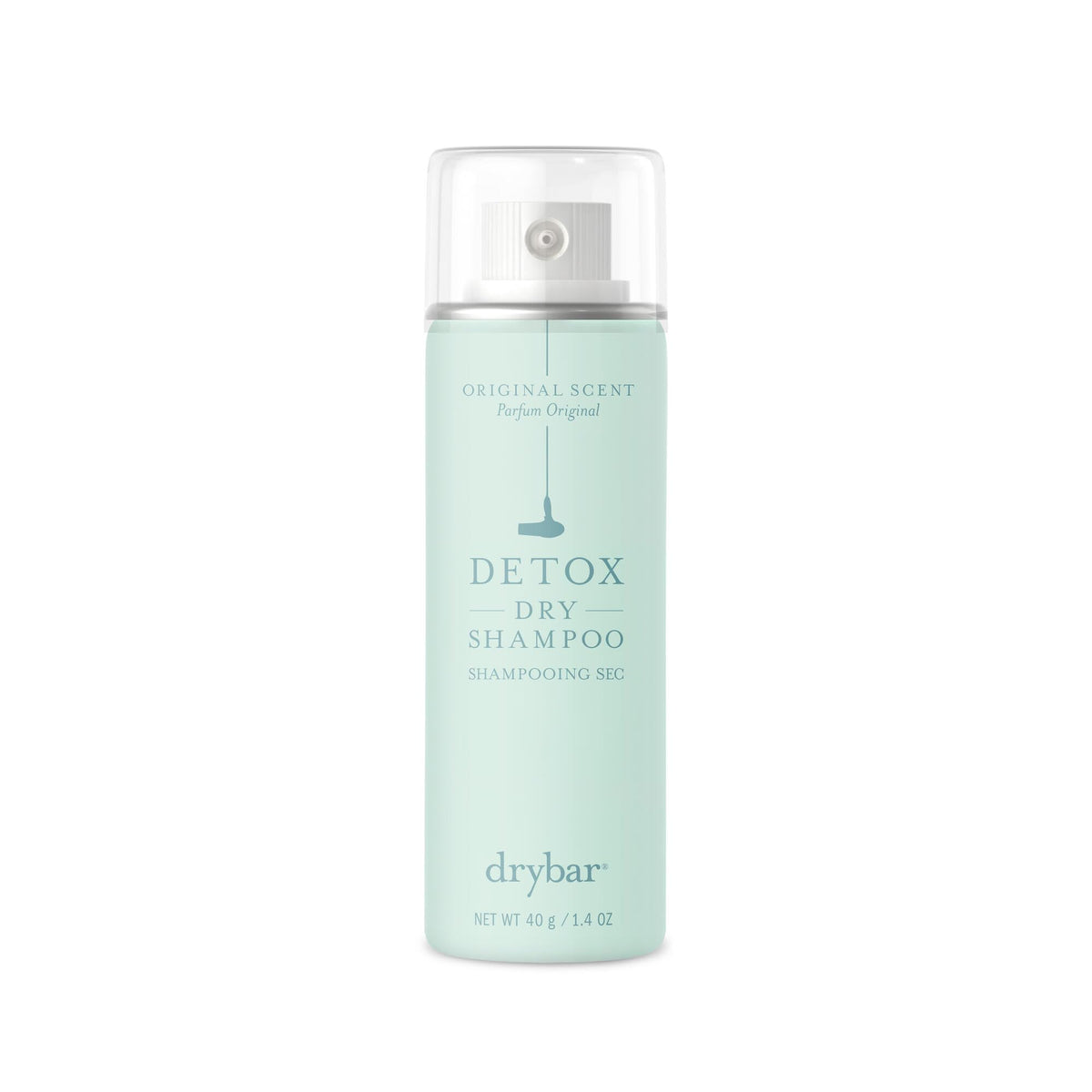 Drybar Detox front packaging showing travel-size can for on-the-go refresh