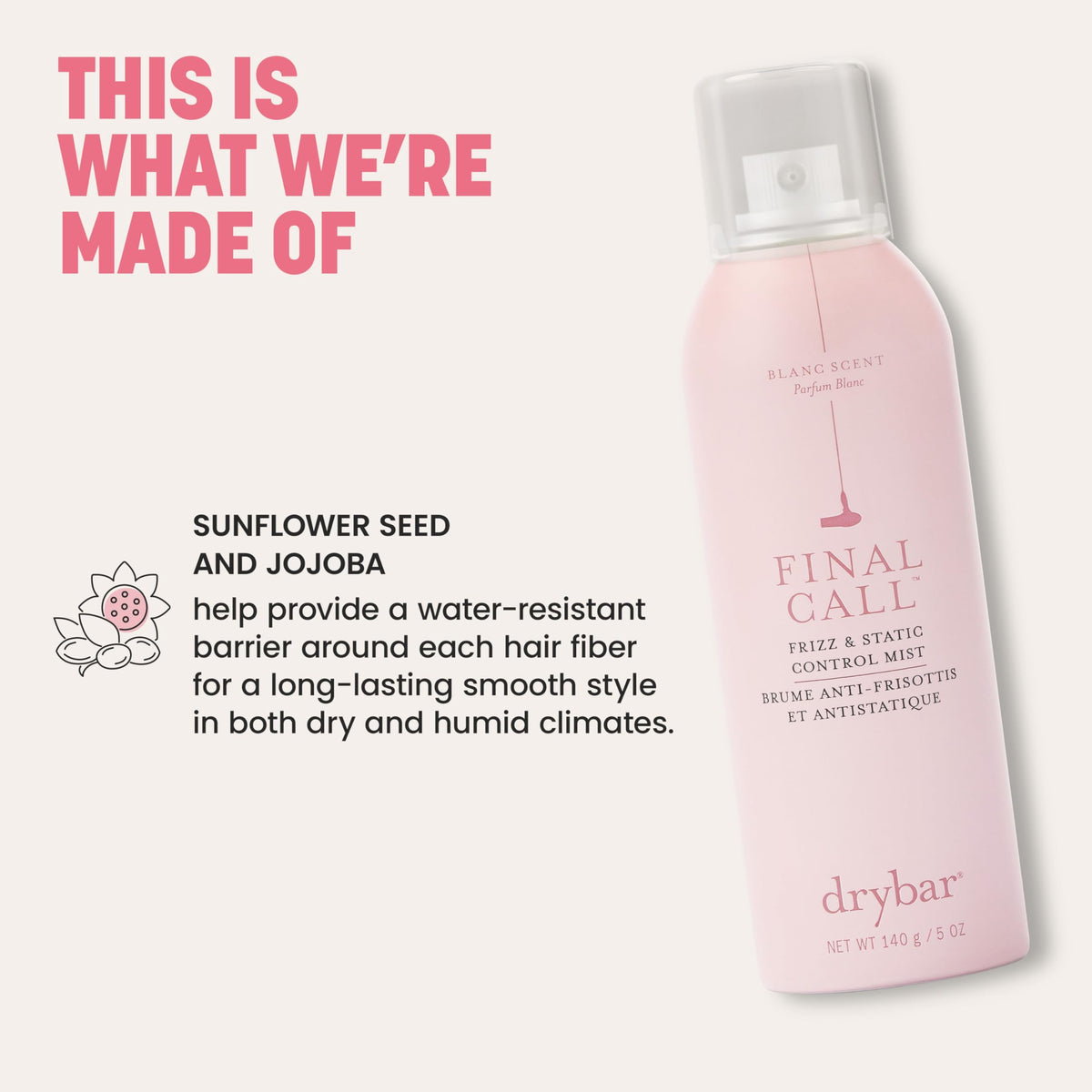 Drybar label and ingredients view showing protective and nourishing benefits