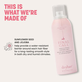 Drybar Final Call placed on a styling table among tools to show final-step use benefit