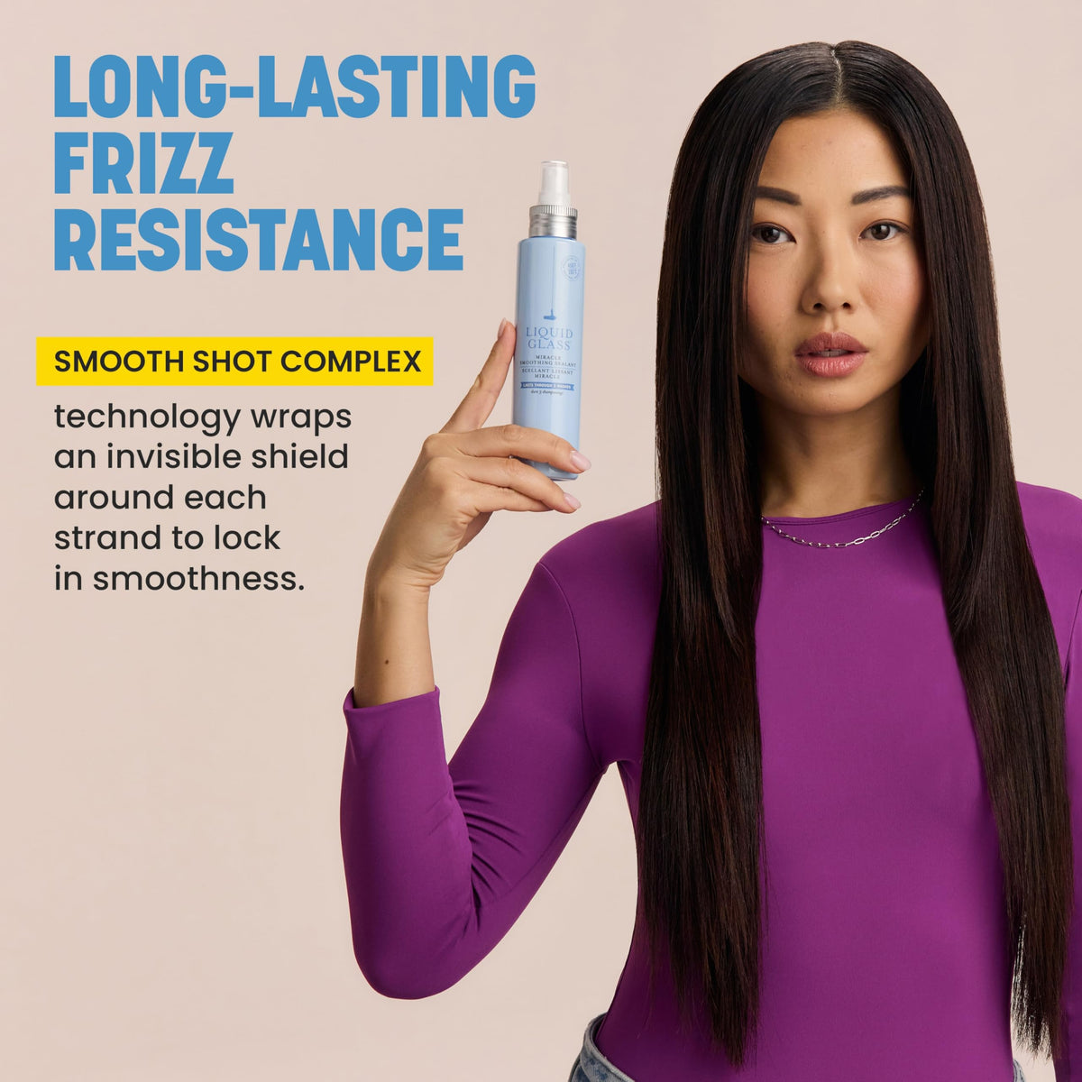 Drybar application demo with flat iron showing heat-activated protection