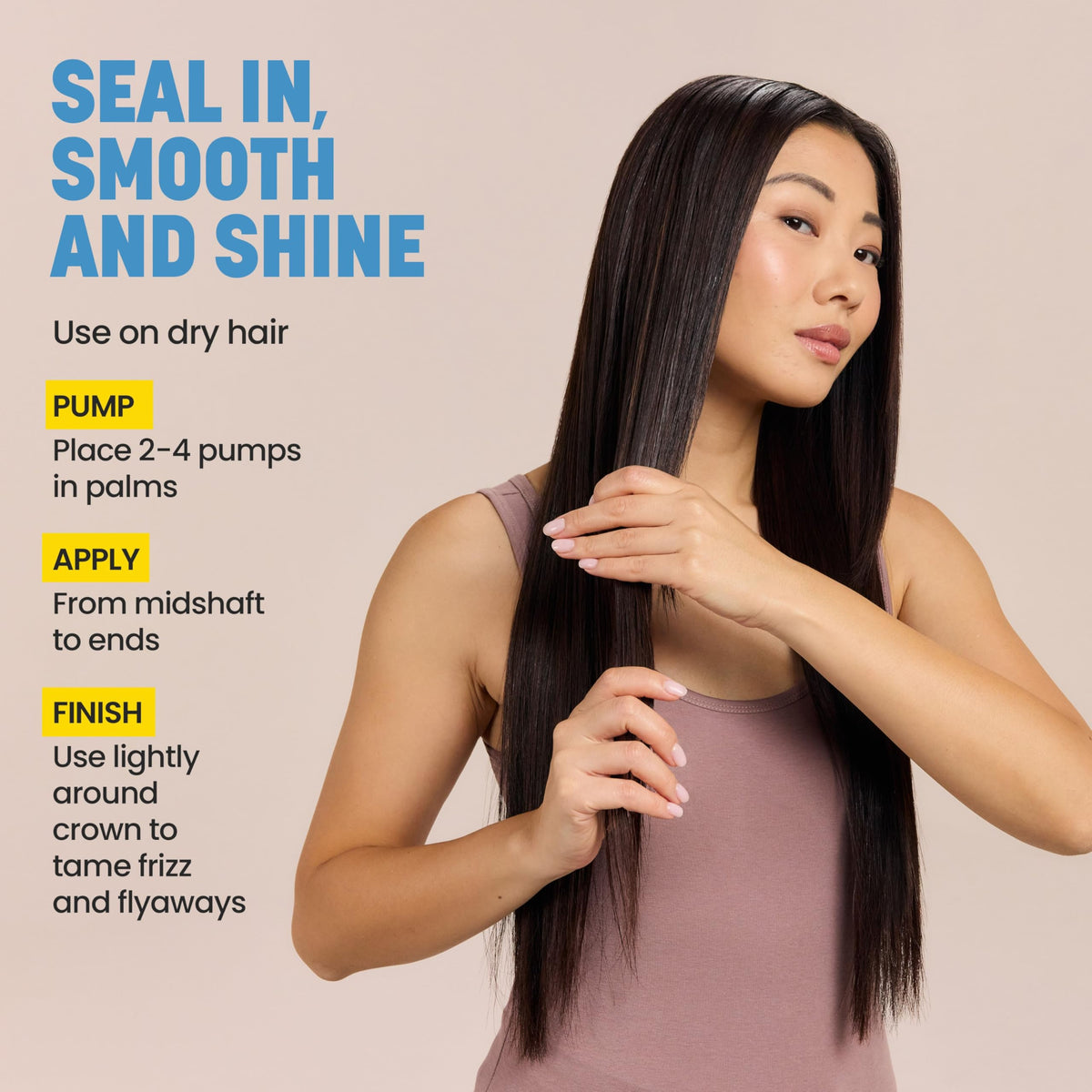 Drybar Liquid Glass label close-up highlighting SmoothSeal Technology benefits