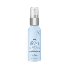 Drybar travel bottle front view showing brand and portable styling benefit