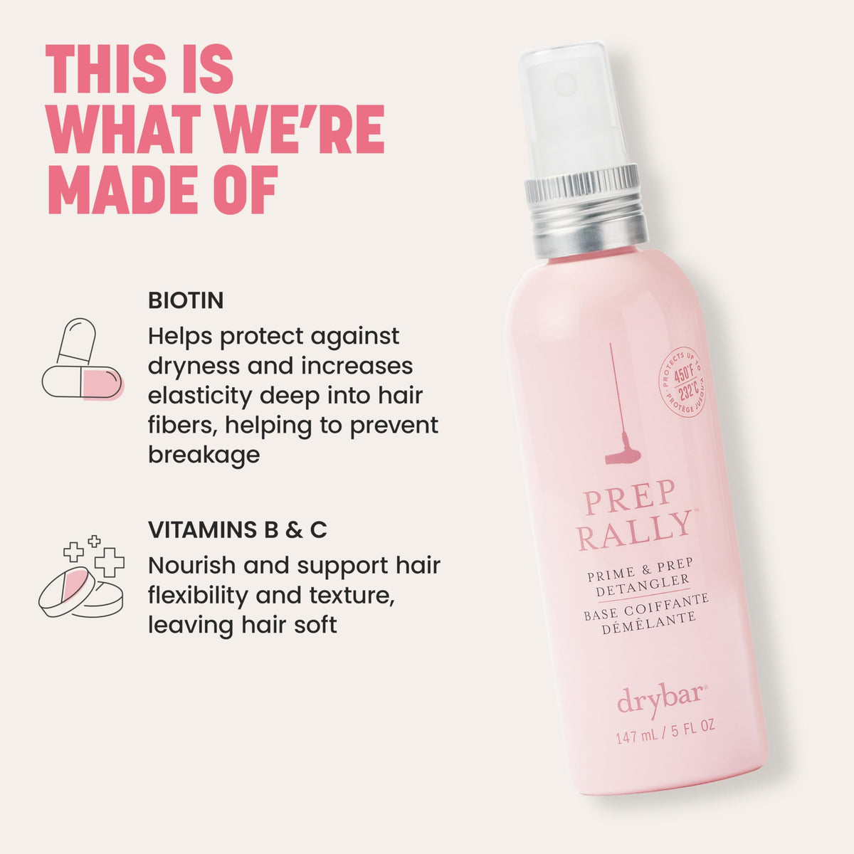 Drybar Prep Rally texture on palm illustrating lightweight, non-greasy formula