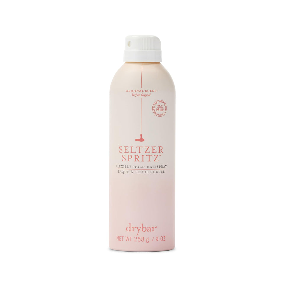 Drybar Seltzer Spritz front packaging showing bottle and label benefit
