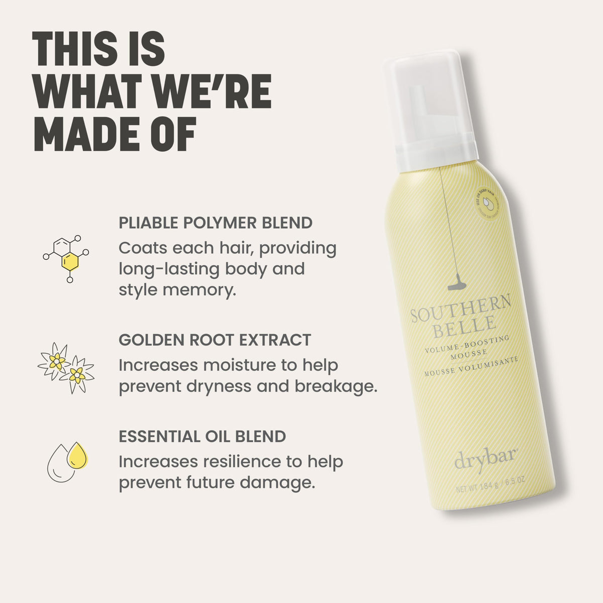drybar mousse being applied to damp hair demonstrating easier styling and lift