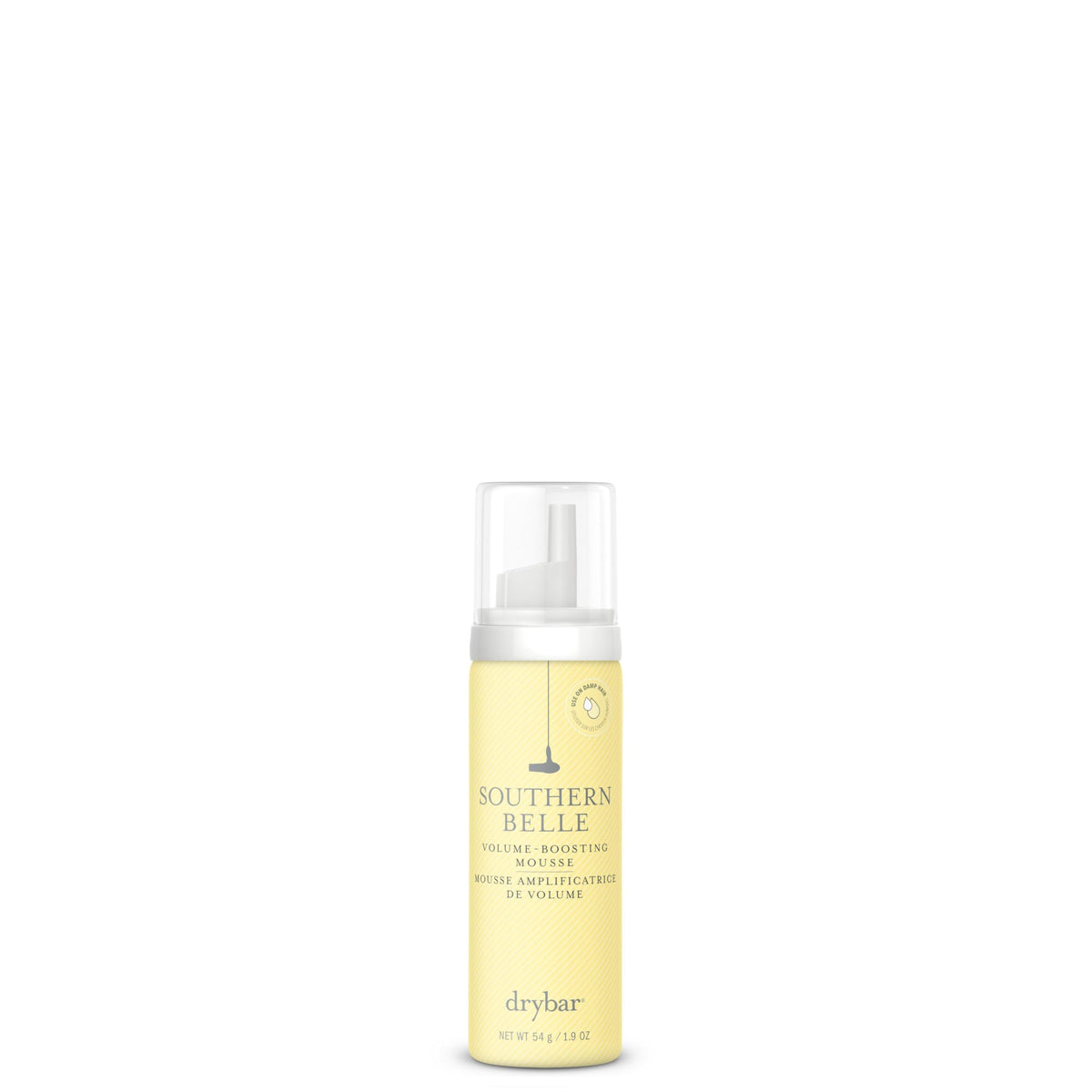 drybar can front view showing branding and compact travel size for portability