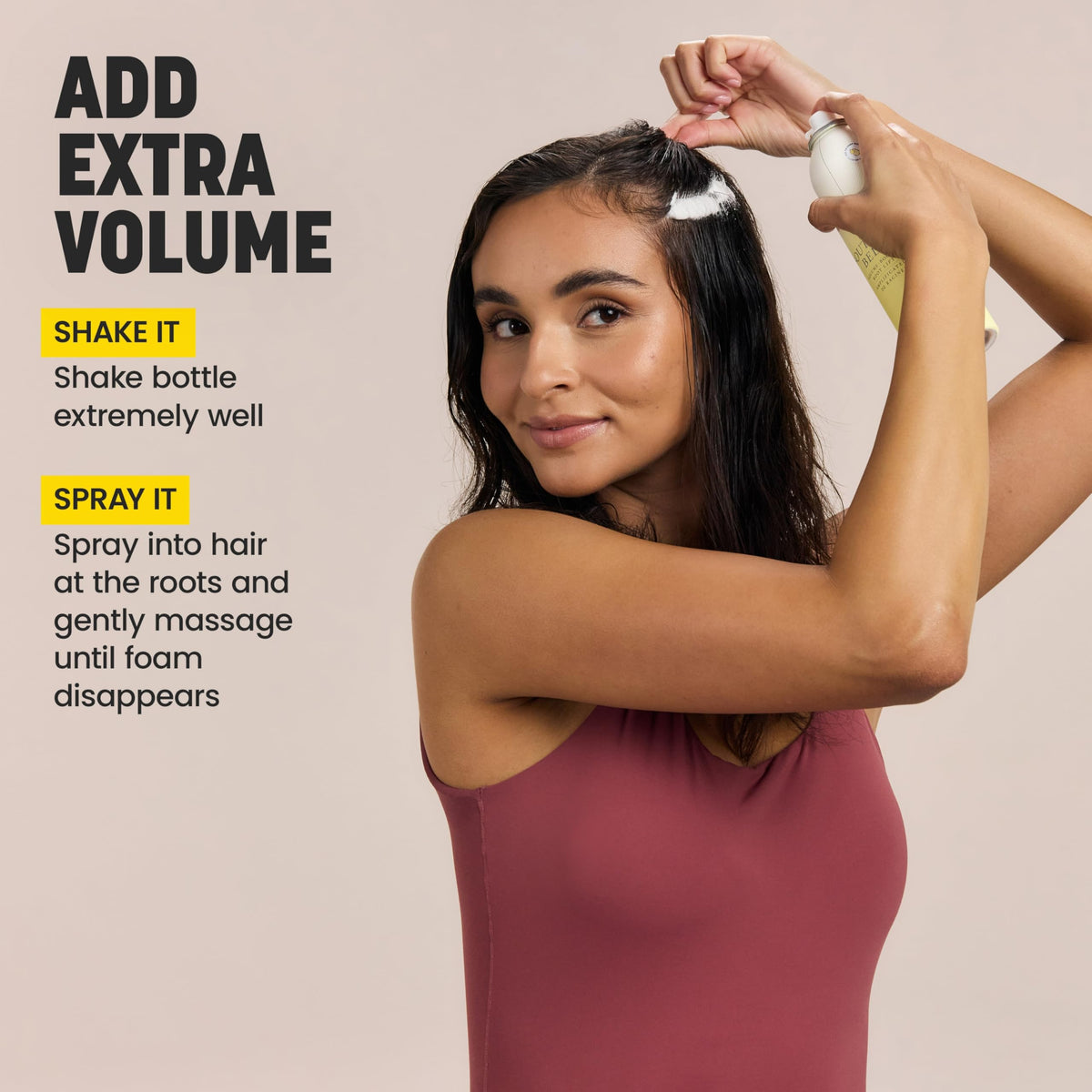 Drybar Southern Belle alongside mousse demonstrating combined fullness benefit