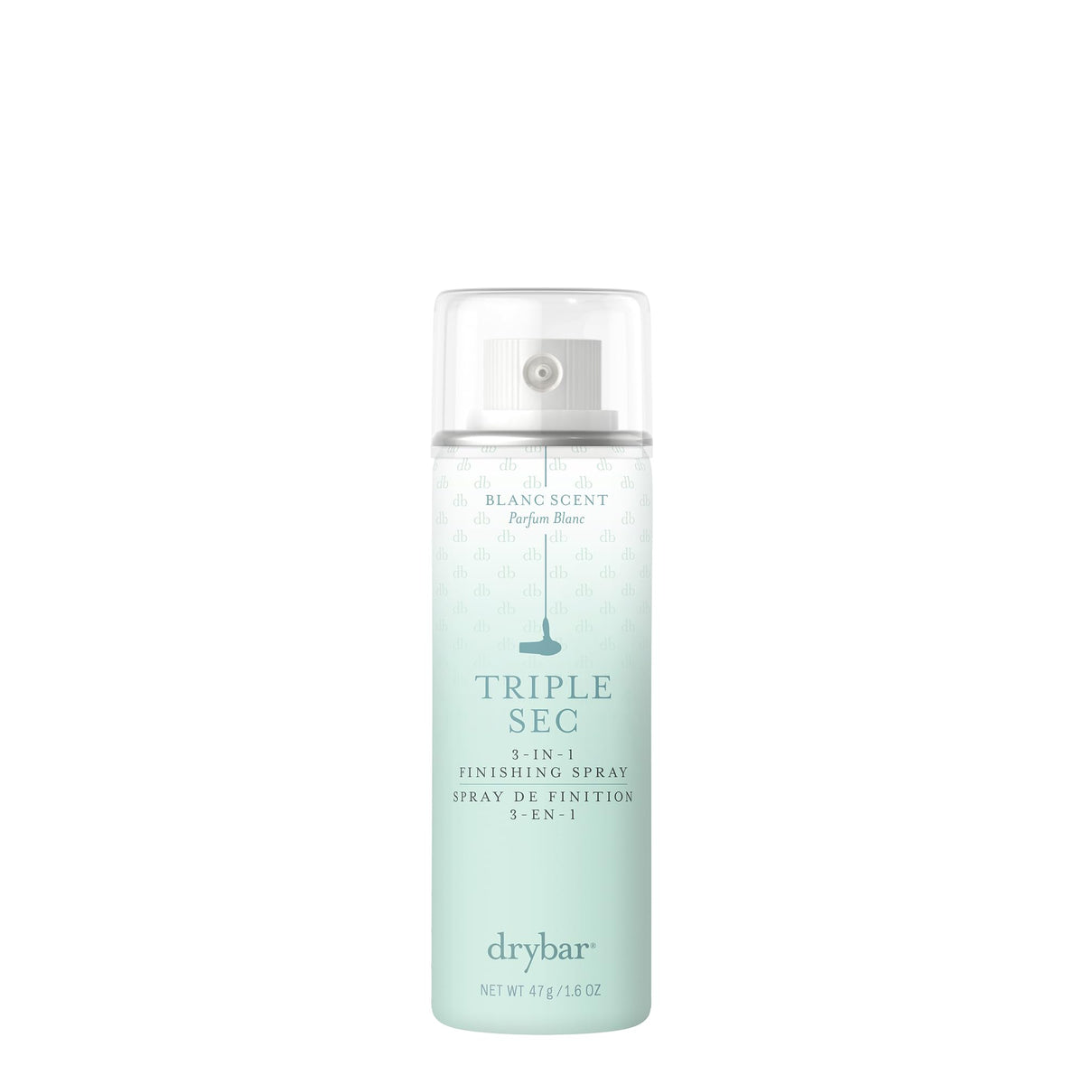 Drybar Triple Sec front packaging showing compact travel bottle and brand