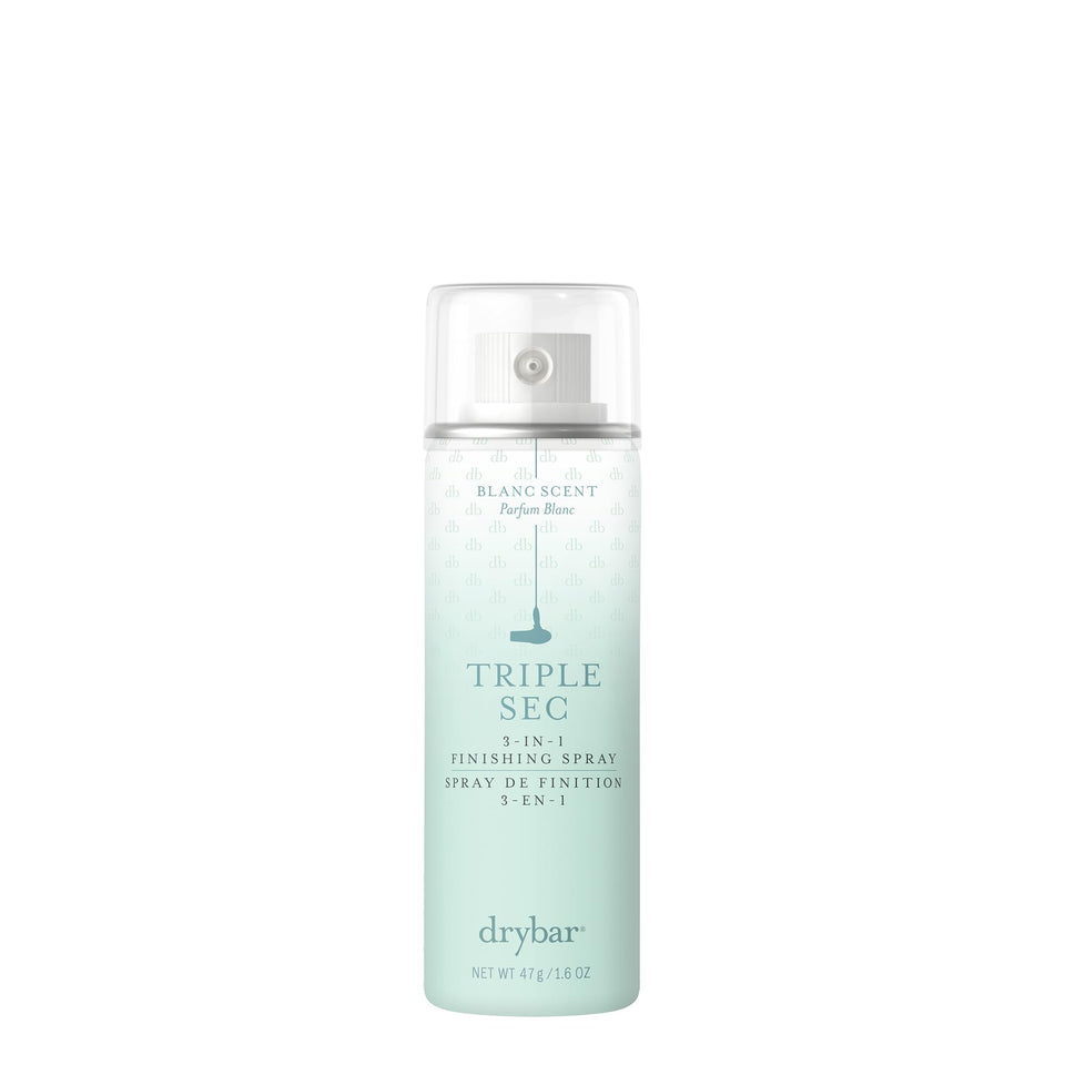 Drybar Triple Sec front packaging showing compact travel bottle and brand