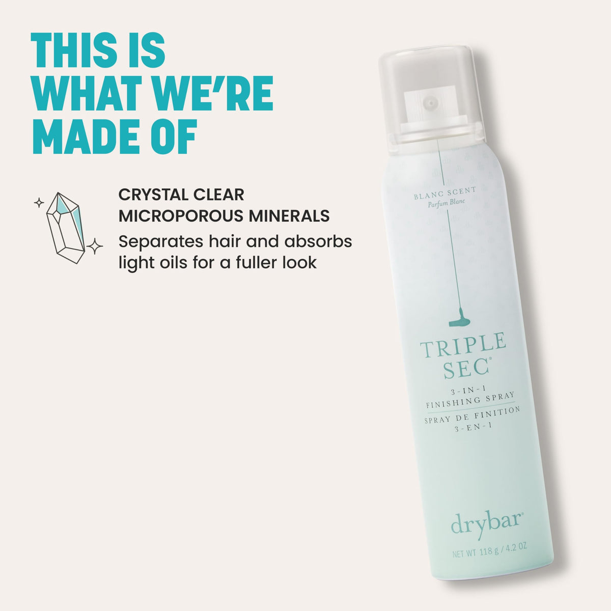 Drybar Triple Sec next to a ruler to show the compact 4.2 oz travel-friendly size