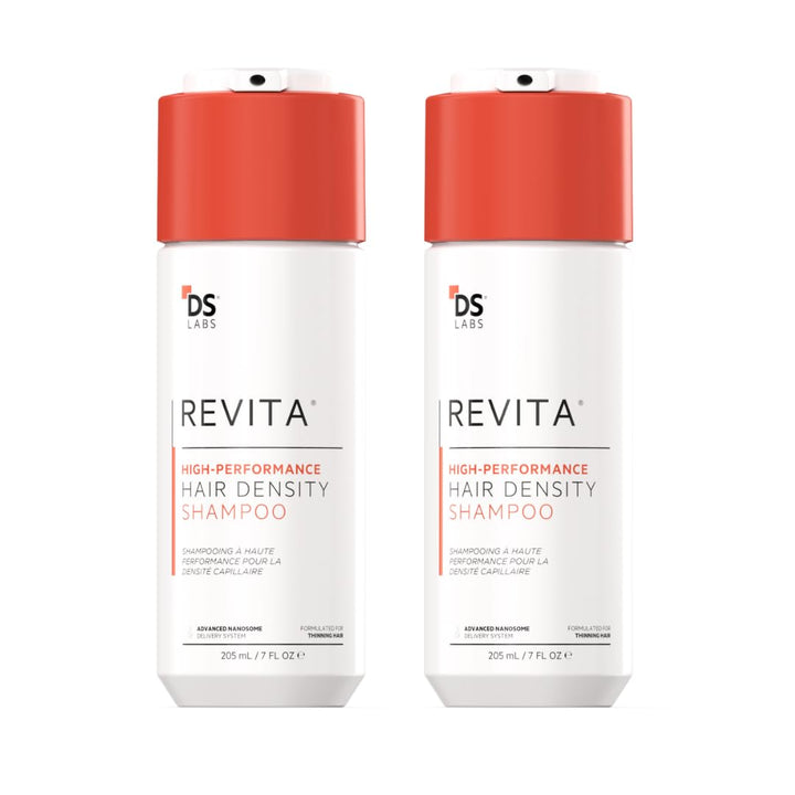 DS Laboratories Revita shampoo front packaging showing sleek bottle and benefit