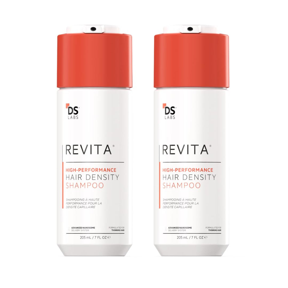 DS Laboratories Revita shampoo front packaging showing sleek bottle and benefit