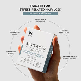 DS Laboratories Revita.SOD tablet close-up highlighting smooth coated texture for easy swallowing