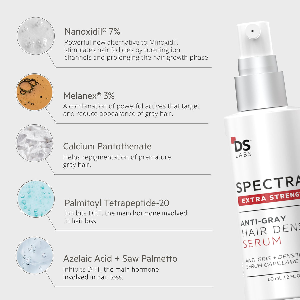 DS Laboratories 60mL bottle beside ruler showing compact, travel‑ready size