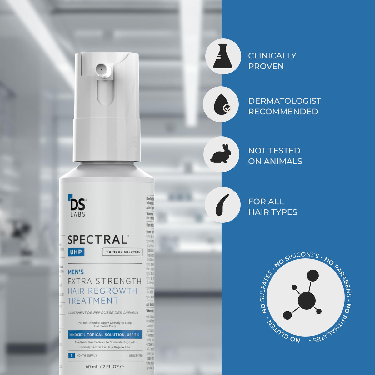 DS Laboratories product label close-up highlighting active ingredients and usage instructions for clarity