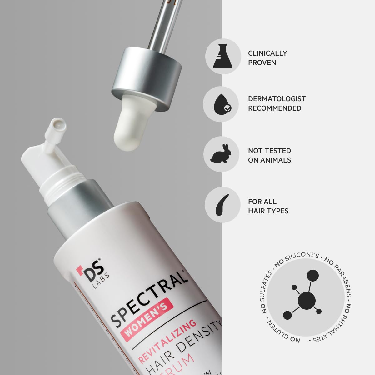 Bathroom shelf with DS Laboratories serum as part of a simple morning routine