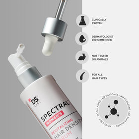 Bathroom shelf with DS Laboratories serum as part of a simple morning routine