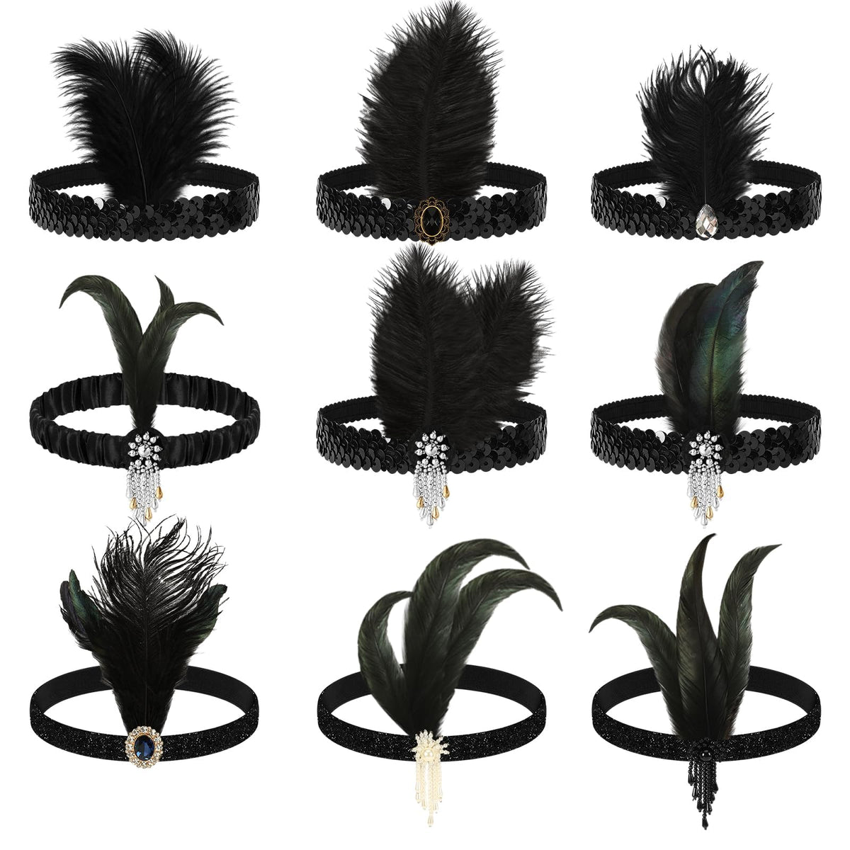 DTOFOOT front view of headband set showing nine vintage styles and immediate outfit impact