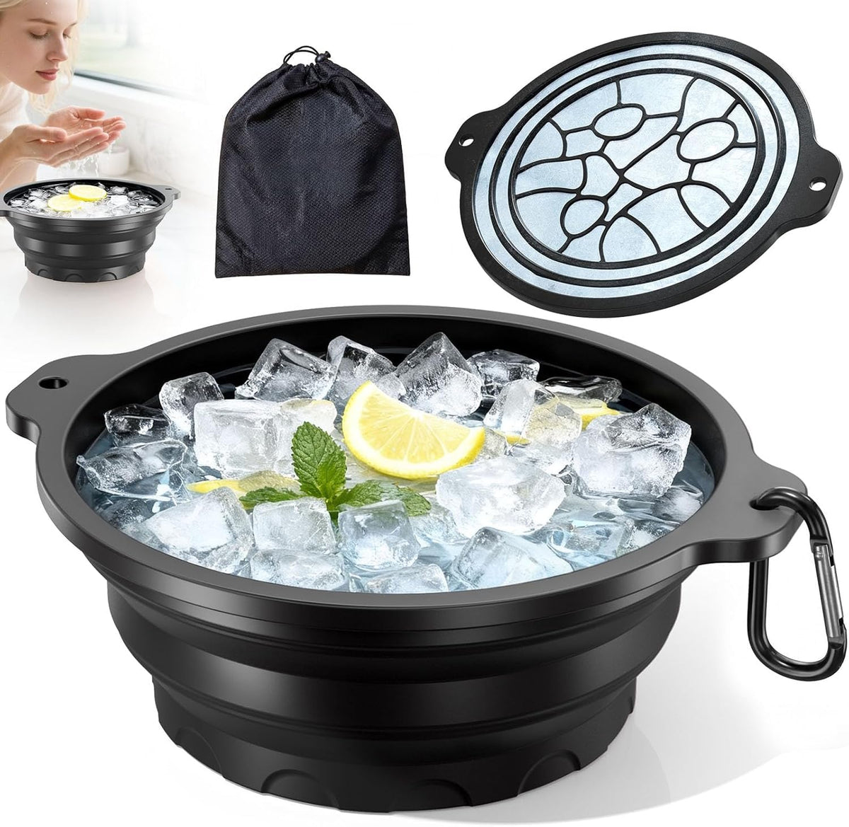 Dtuoen face bowl front view showing sleek black design and easy setup for quick cold plunges