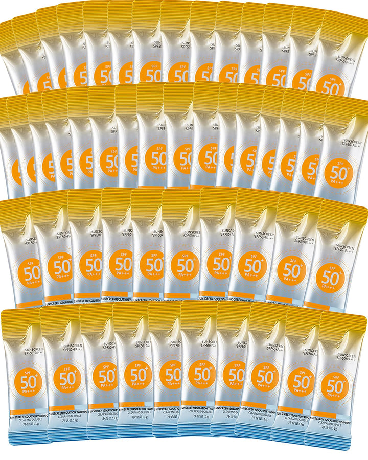 DuaTana front packaging showing 50 sunscreen sachets, easy travel protection