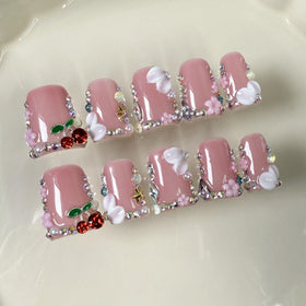 Duck pearl and rhinestone detail emphasizing sparkle and refined finish