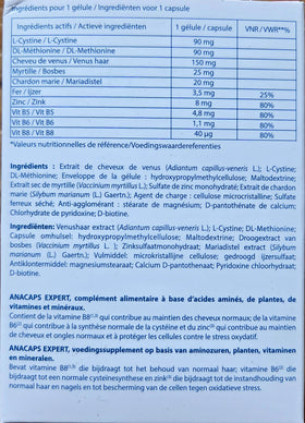 Ducray Anacaps label ingredients view showing amino acids and vitamins benefits