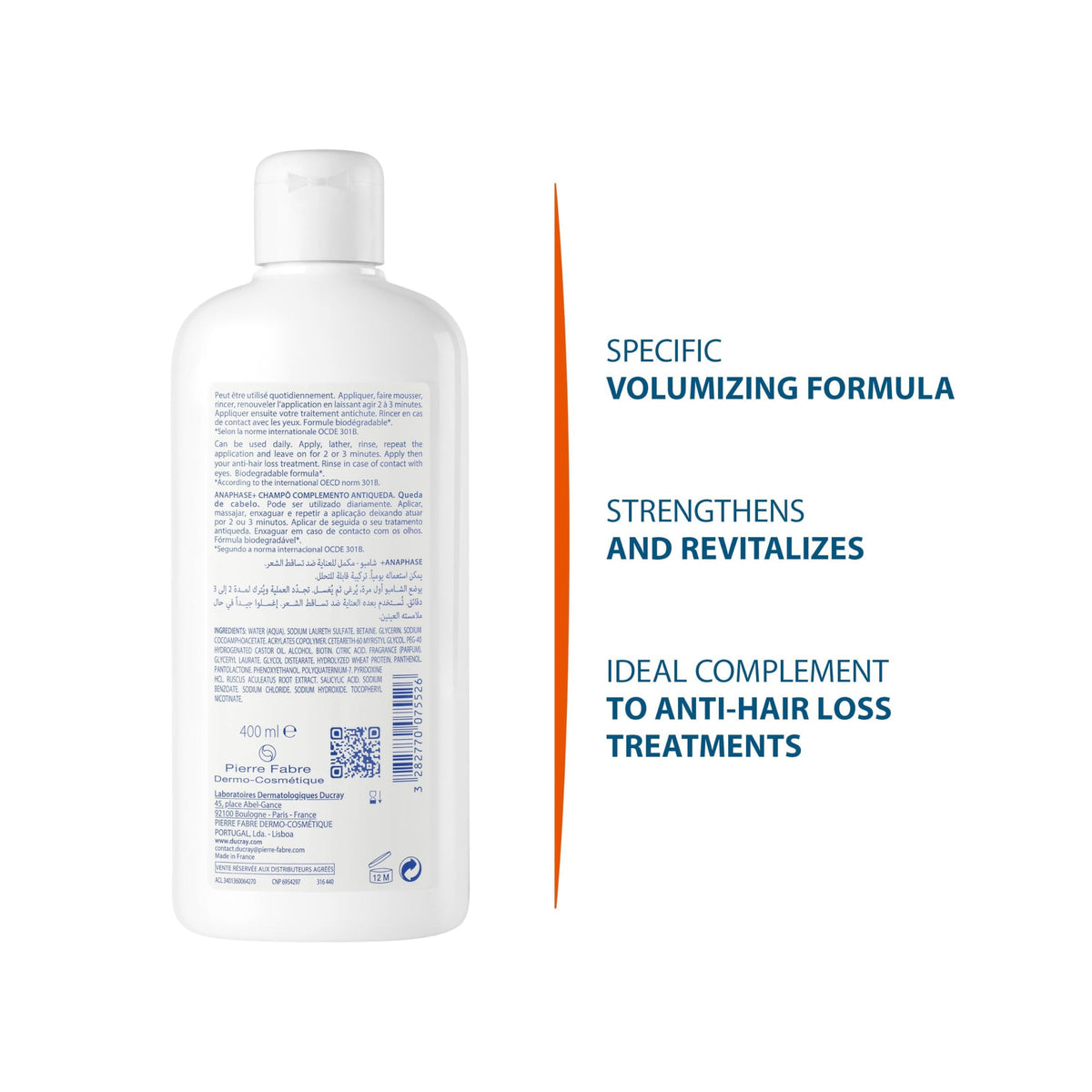 Ducray Anaphase+ bottle with scale comparison indicating 13.5 fl oz value