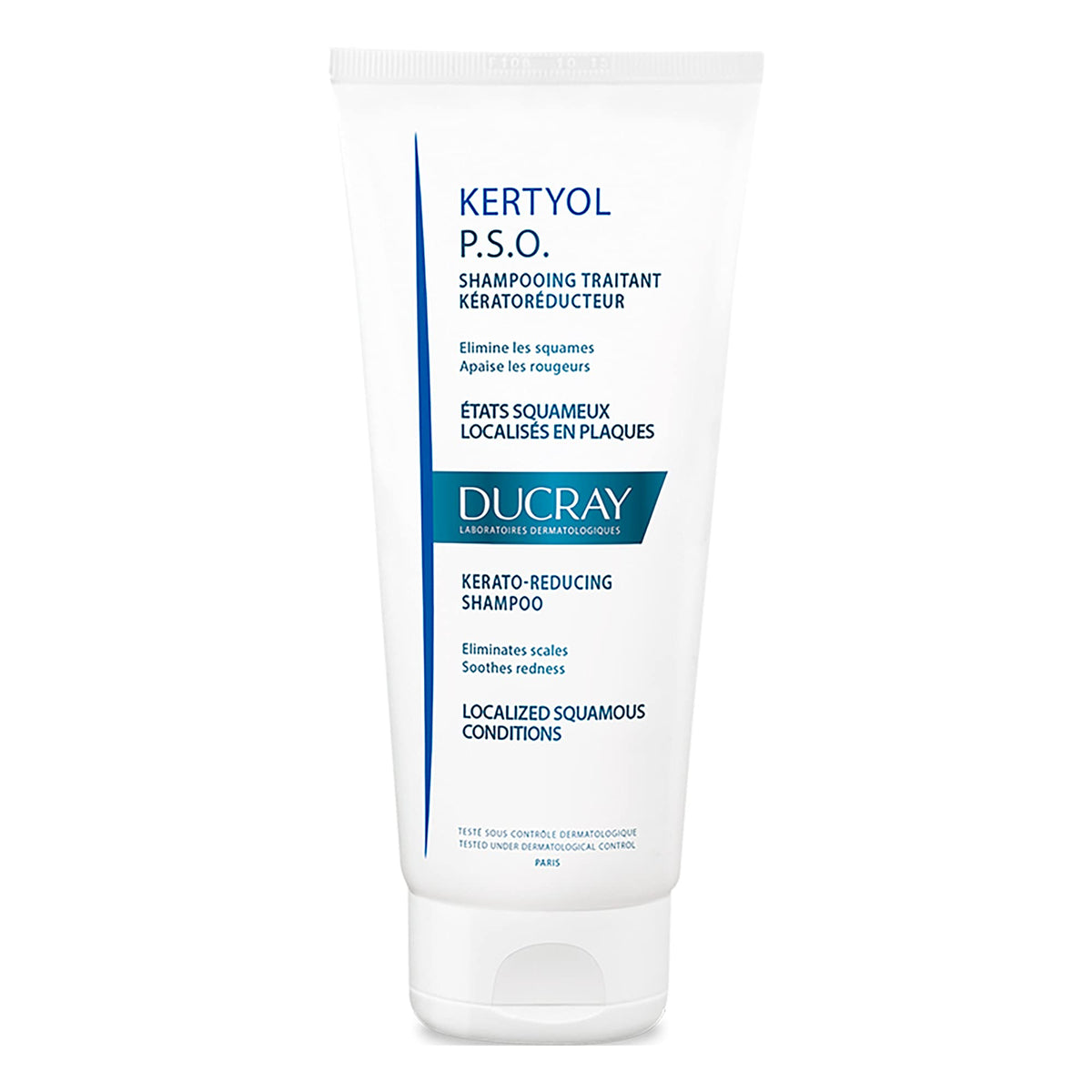 Ducray Kertyol P.S.O. front packaging showing bottle and branding for calming scalp care