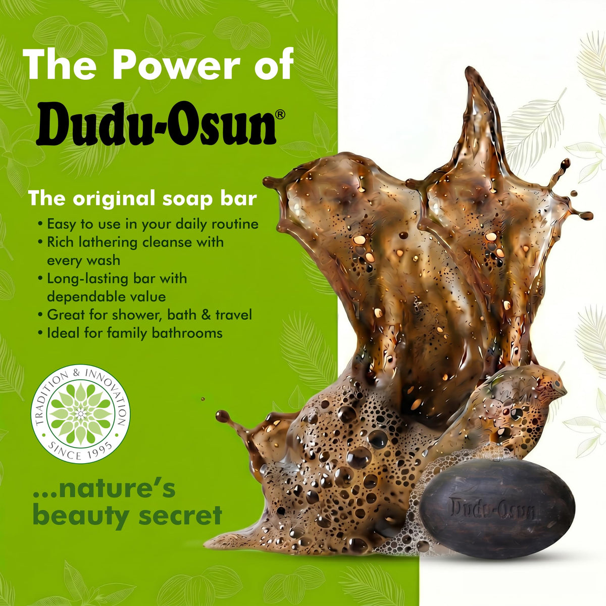 Dudu-Osun bar lather in hand demonstrating gentle foaming benefit