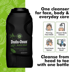 Dudu-Osun held in hand showing 400ml scale and lasting value