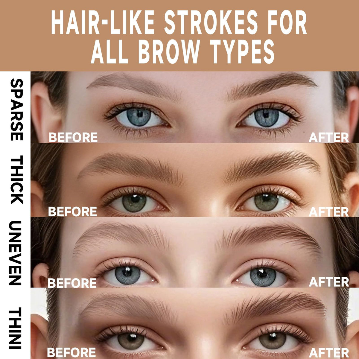 DUDUDU before and after eyebrow result showing fuller natural brows