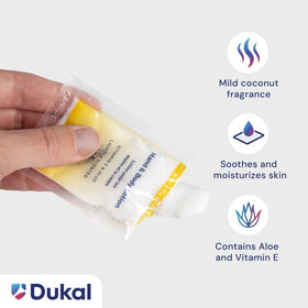 Dukal DawnMist label and ingredients view emphasizing aloe and vitamin E benefits