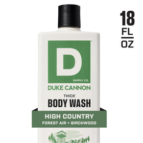 Duke Cannon 18oz bottle held in hand for scale and lasting supply benefit