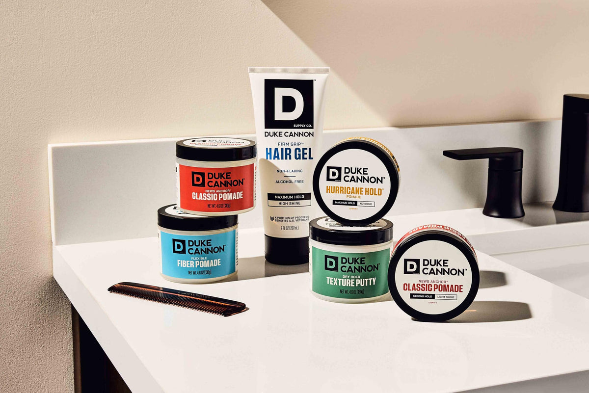 Duke Cannon gel being applied on hands demonstrating easy spread and non-greasy feel