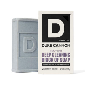 Duke Cannon stacked bars highlighting rigid brick shape and longevity
