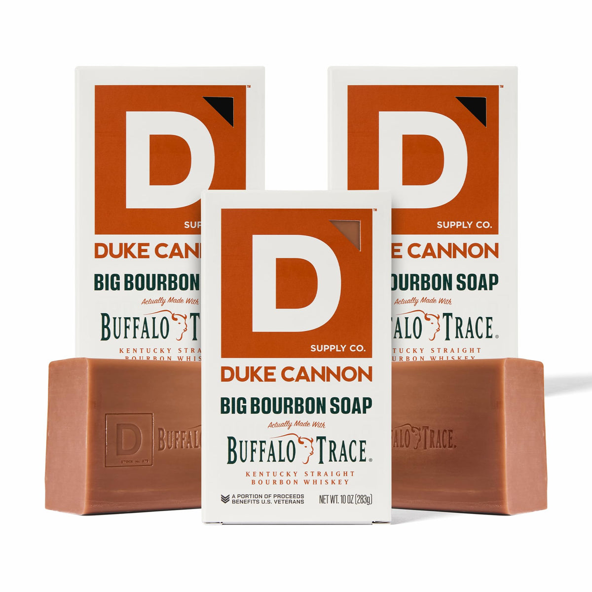 Duke Cannon big brick front packaging showing durable three-pack benefit
