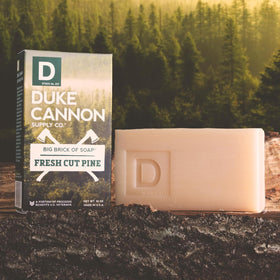 Duke Cannon label close-up with scent and safflower oil information benefit