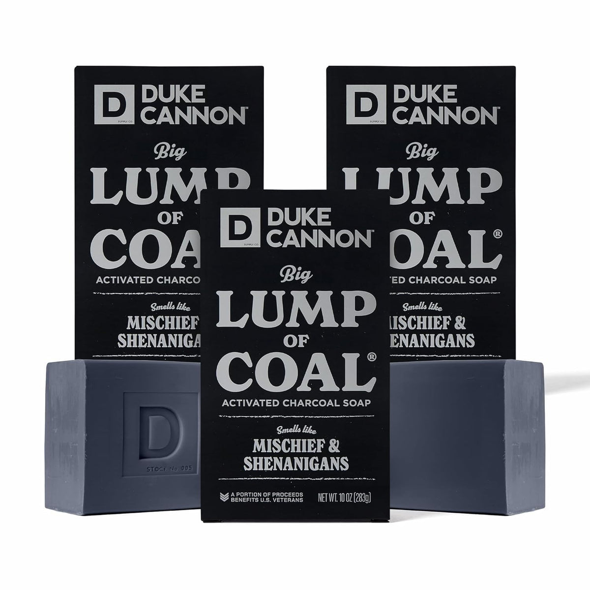 Duke Cannon Big Lump of Coal front packaging showing holiday design and size benefit