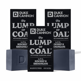 Duke Cannon Big Lump of Coal front packaging showing holiday design and size benefit