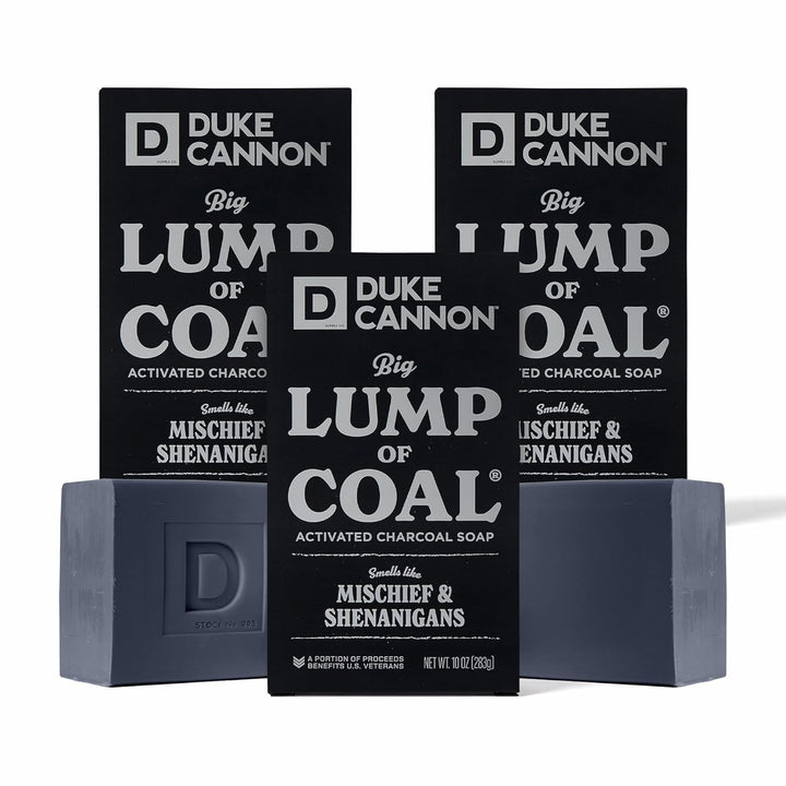 Duke Cannon Big Lump of Coal front packaging showing holiday design and size benefit