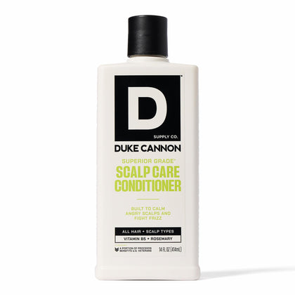 Duke Cannon bottle front view showing label and 14 oz size for clear identification
