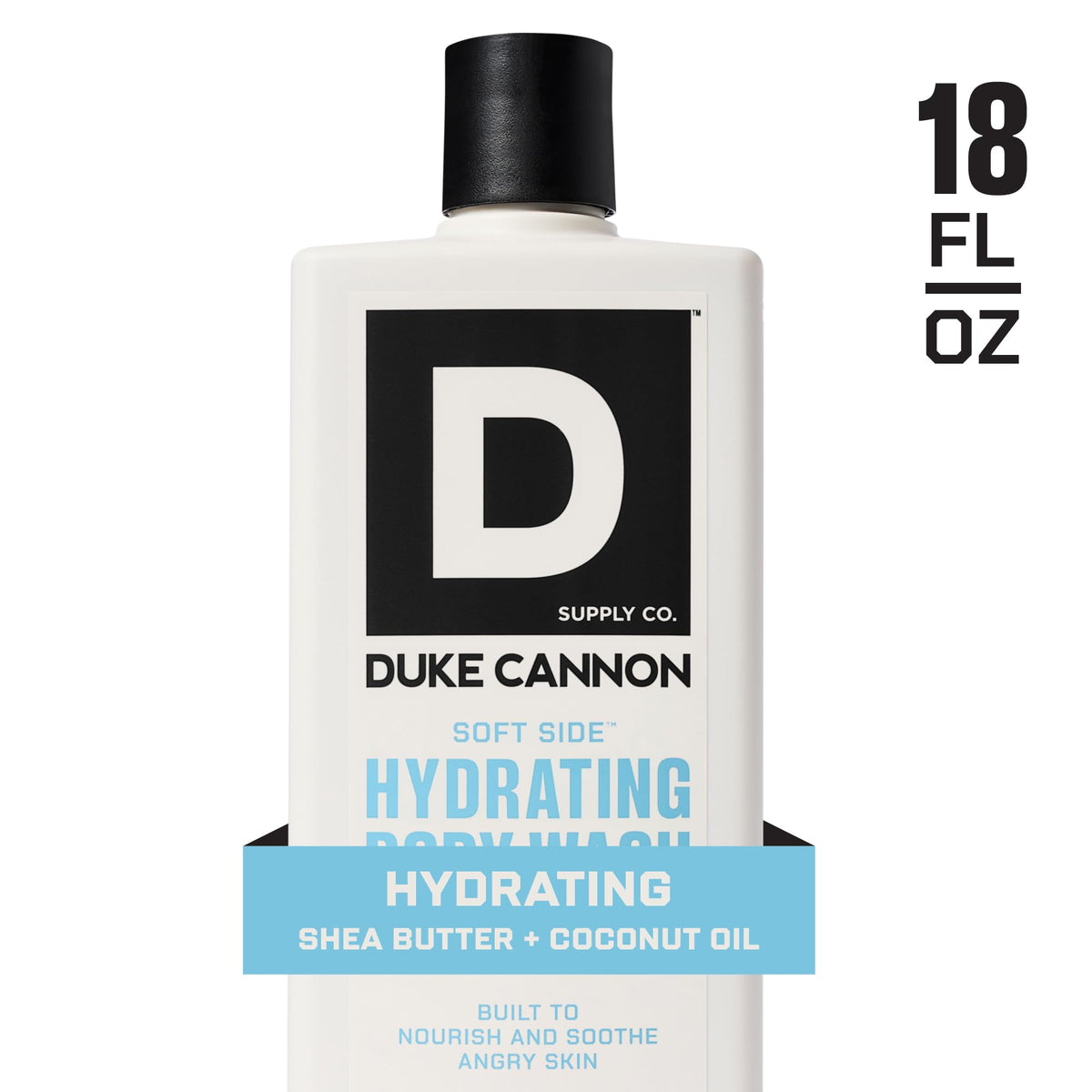 Duke Cannon bottle on shower shelf suggesting everyday use and easy storage