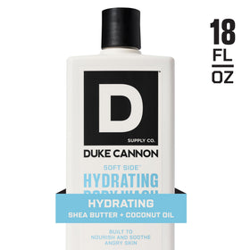Duke Cannon bottle on shower shelf suggesting everyday use and easy storage