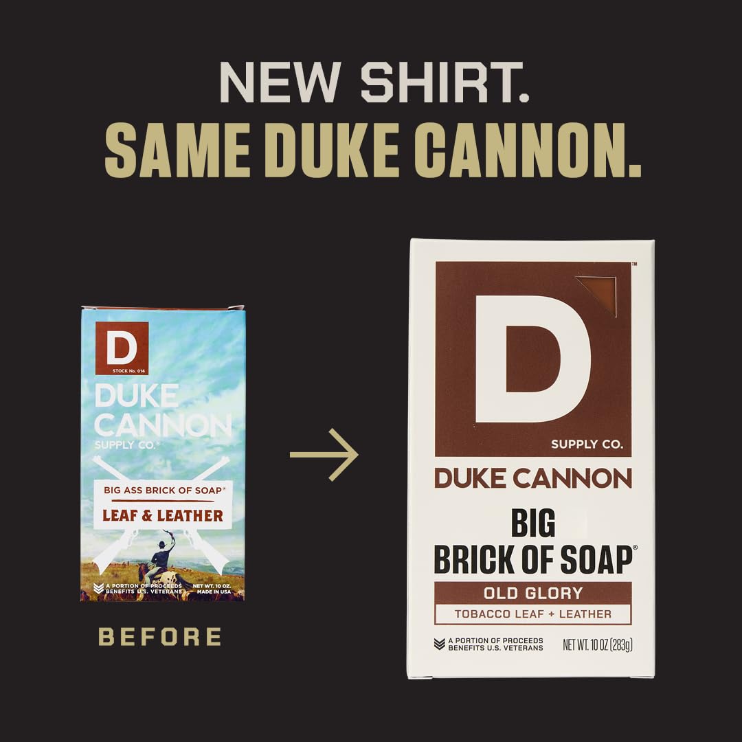 Duke Cannon Campfire bar front showing smoky wood scent and warming benefit