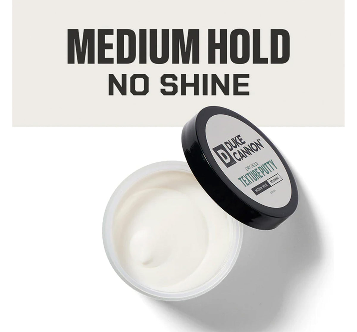 Duke Cannon open tub displaying matte putty texture for easy application